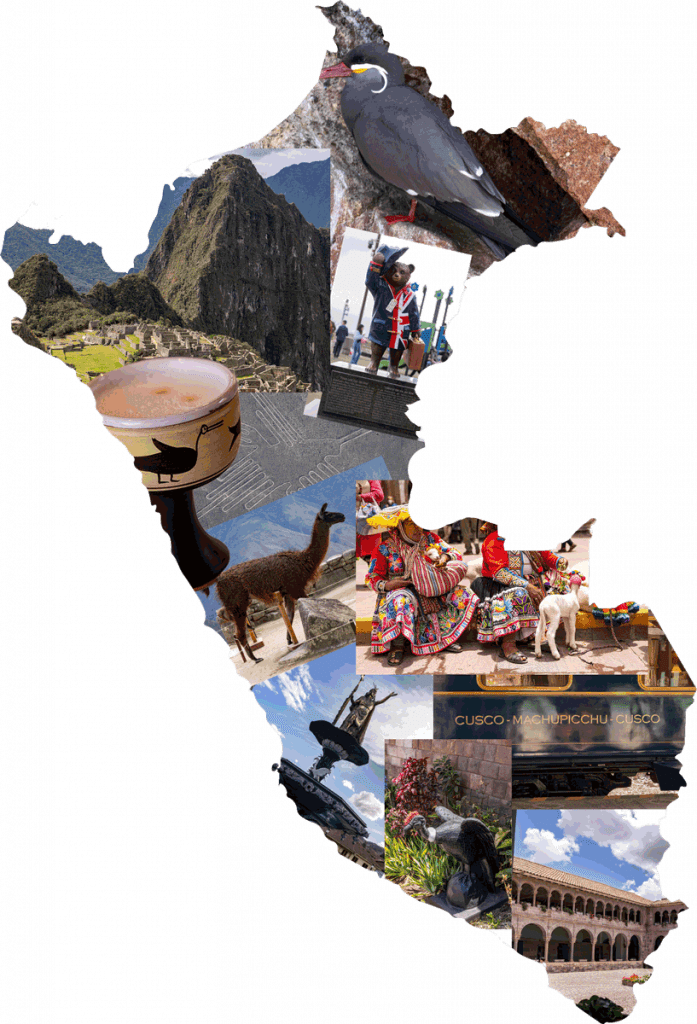 Montage of photographs of Peru enclosed in the shape of its borders