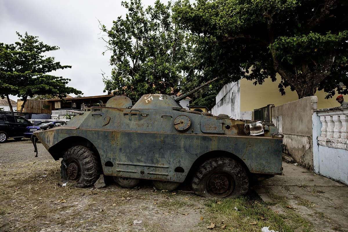 Wrecked tank near the Presidential Palace in Sao Tome City - One Day in Sao Tome