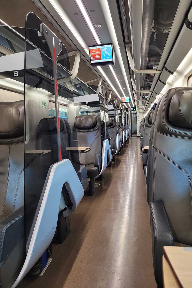 First Class carriage on a Swiss train travelling from Milan to Geneva