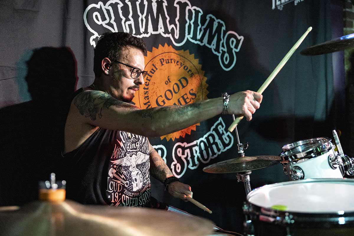 Ryan Thundersmith of The Outlaw Orchestra playing Slim Jim's Liquor Store - Small music venues in London, England