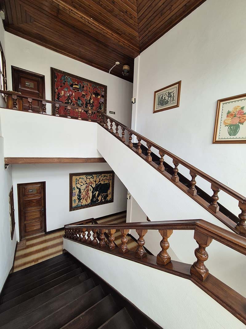 Hotel staircase showing African Art on walls