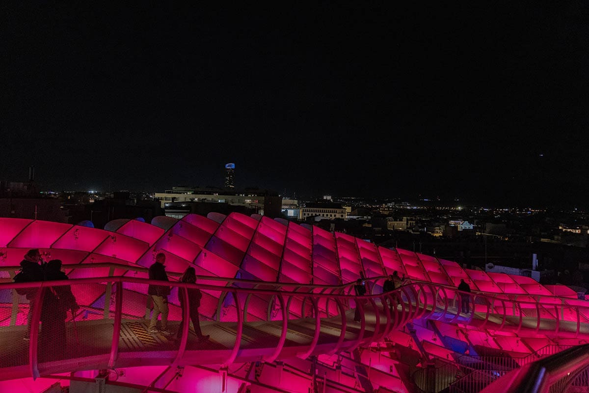 Las Setas in Seville, lit up at night
